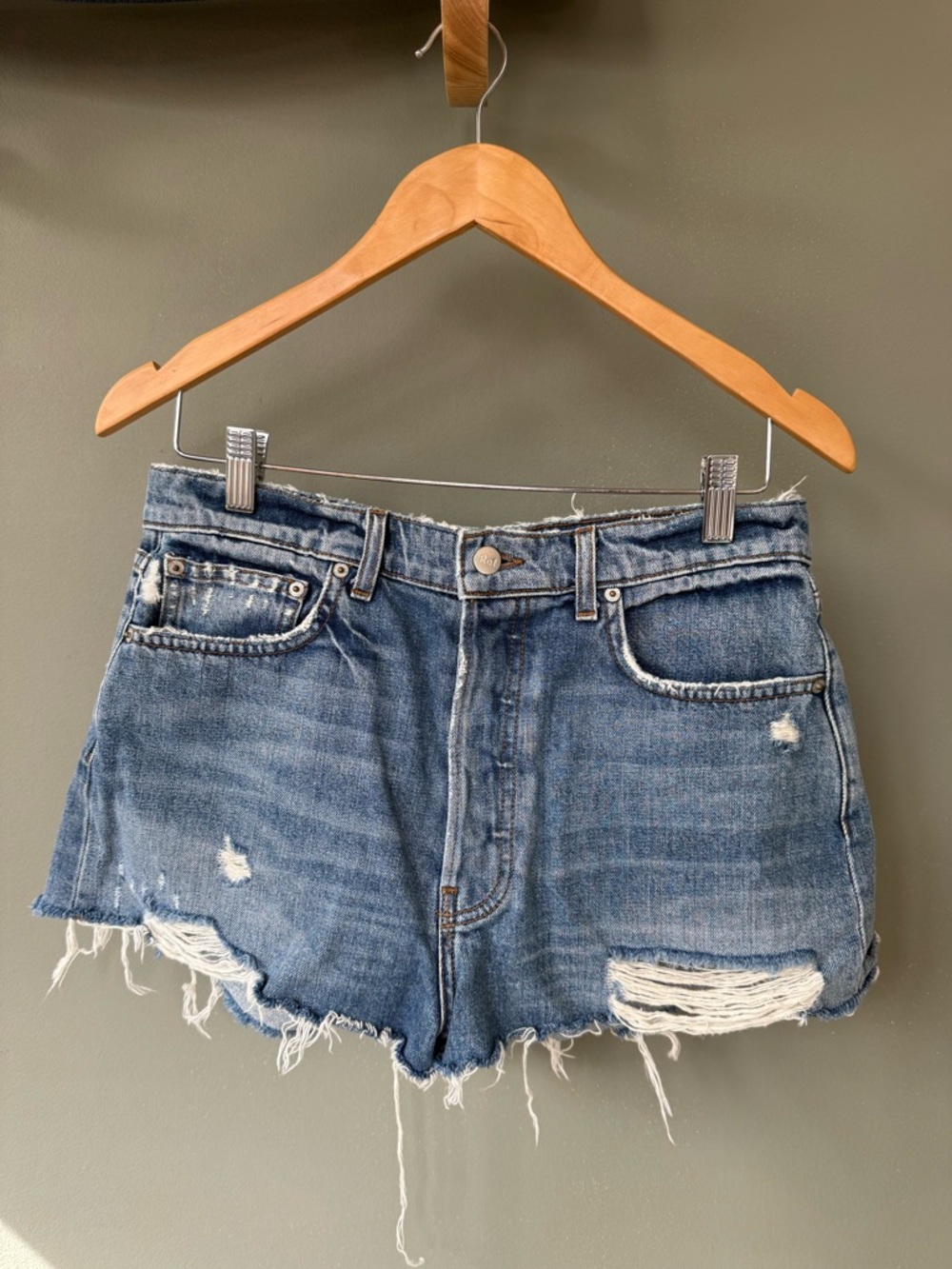 Reformation Denim Distressed High-Rise Women's Shorts - Blue